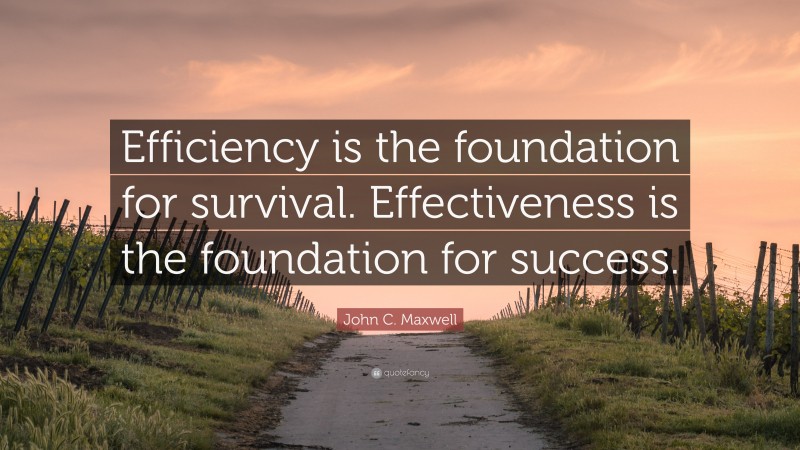 John C. Maxwell Quote: “Efficiency is the foundation for survival. Effectiveness is the foundation for success.”
