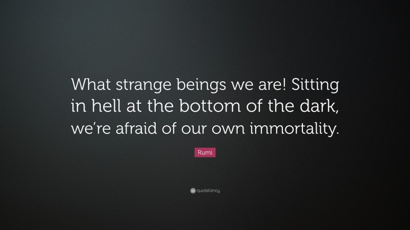 Rumi Quote: “What strange beings we are! Sitting in hell at the bottom of the dark, we’re afraid of our own immortality.”