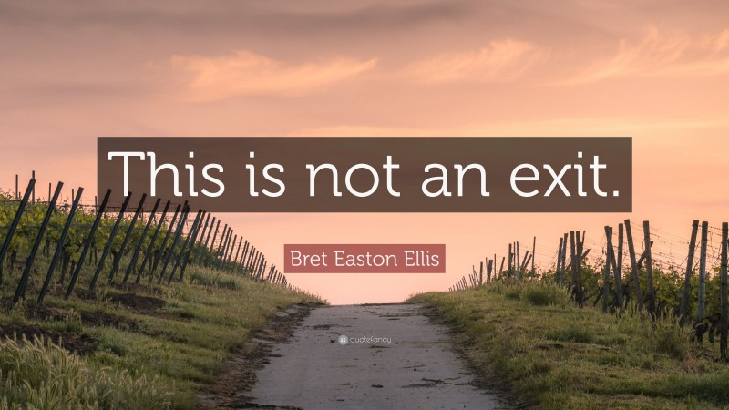 Bret Easton Ellis Quote: “This is not an exit.”