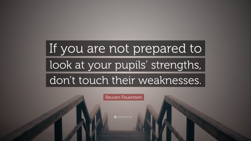 Reuven Feuerstein Quote: “If you are not prepared to look at your pupils’ strengths, don’t touch their weaknesses.”