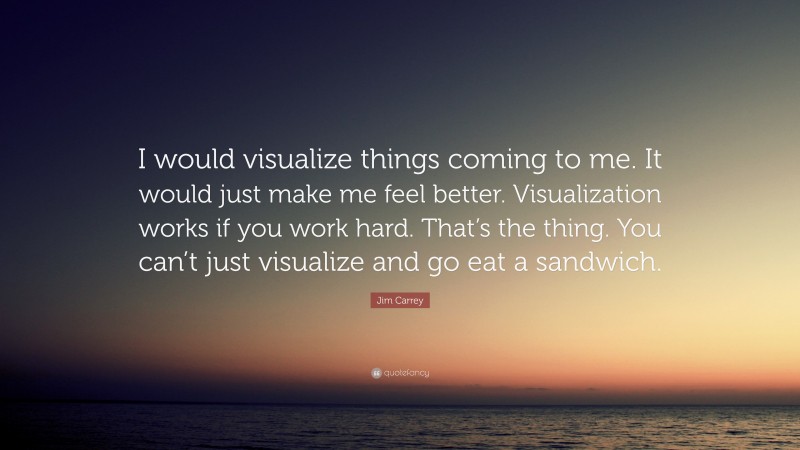 Jim Carrey Quote: “I would visualize things coming to me. It would just make me feel better. Visualization works if you work hard. That’s the thing. You can’t just visualize and go eat a sandwich.”