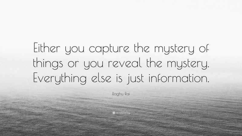 Raghu Rai Quote: “Either you capture the mystery of things or you reveal the mystery. Everything else is just information.”