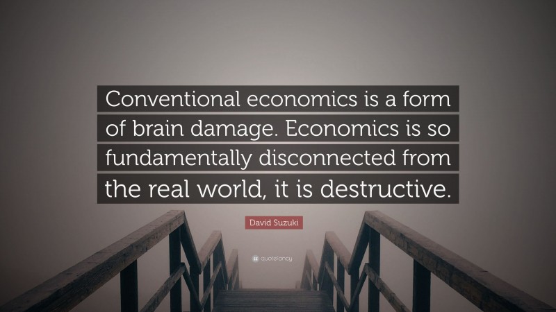 David Suzuki Quote: “Conventional economics is a form of brain damage. Economics is so fundamentally disconnected from the real world, it is destructive.”
