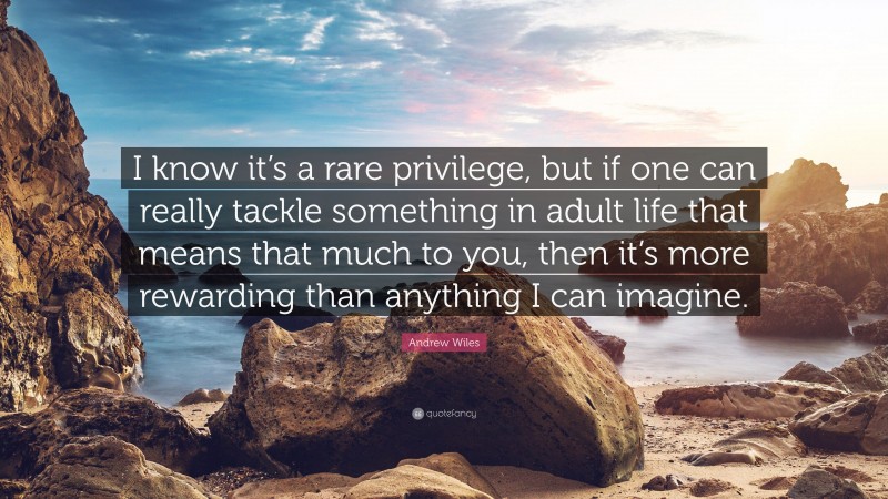 Andrew Wiles Quote: “I know it’s a rare privilege, but if one can really tackle something in adult life that means that much to you, then it’s more rewarding than anything I can imagine.”