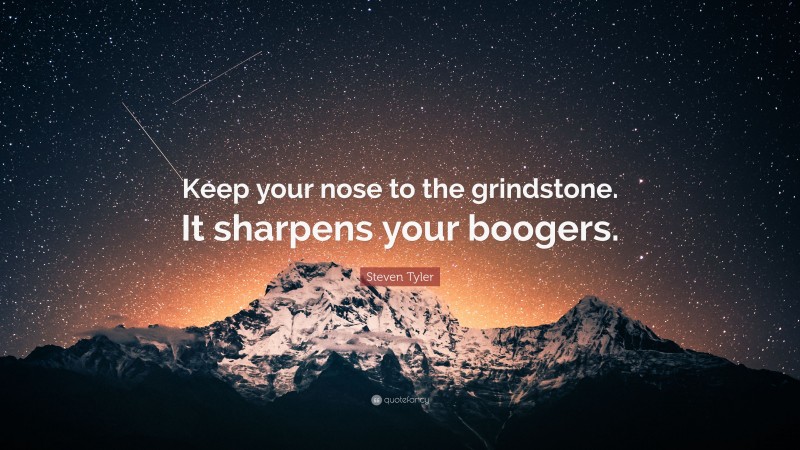 Steven Tyler Quote: “Keep your nose to the grindstone. It sharpens your boogers.”