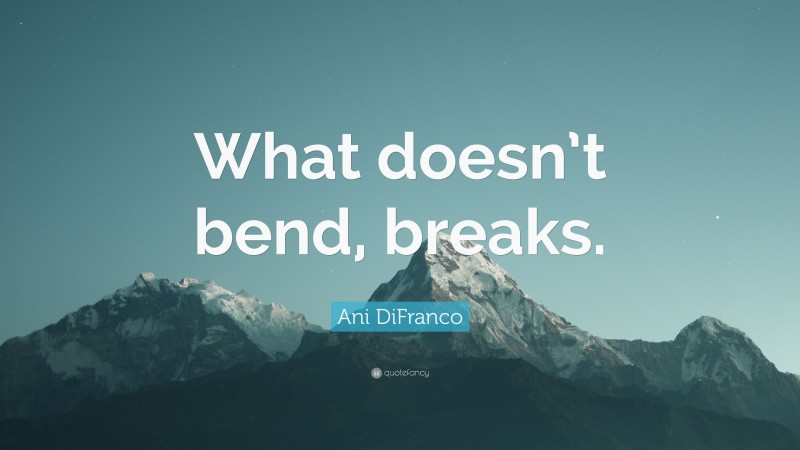 Ani DiFranco Quote: “What doesn’t bend, breaks.”