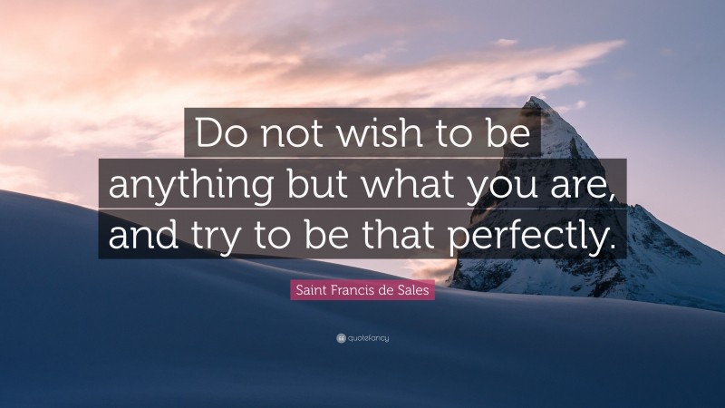 Saint Francis de Sales Quote: “Do not wish to be anything but what you are, and try to be that perfectly.”