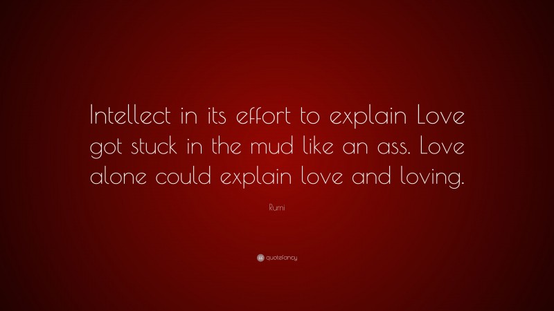 Rumi Quote: “Intellect in its effort to explain Love got stuck in the mud like an ass. Love alone could explain love and loving.”