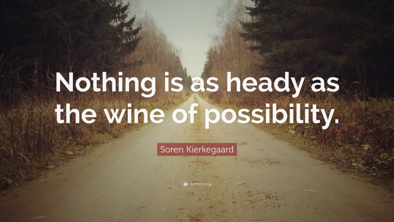 Soren Kierkegaard Quote: “Nothing is as heady as the wine of possibility.”