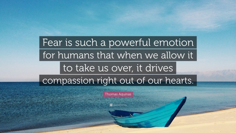 Thomas Aquinas Quote: “Fear is such a powerful emotion for humans that when we allow it to take us over, it drives compassion right out of our hearts.”