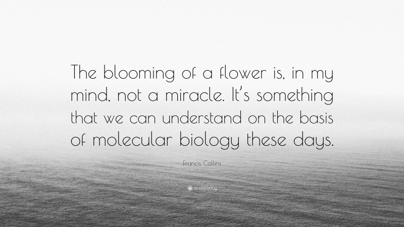 Francis Collins Quote: “The blooming of a flower is, in my mind, not a miracle. It’s something that we can understand on the basis of molecular biology these days.”
