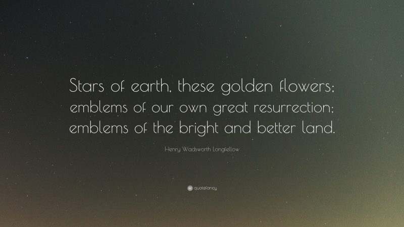 Henry Wadsworth Longfellow Quote: “Stars of earth, these golden flowers; emblems of our own great resurrection; emblems of the bright and better land.”