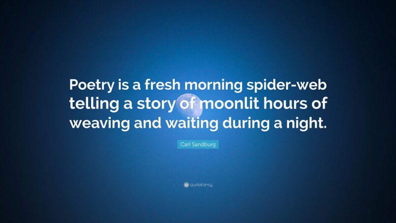Carl Sandburg Quote: “Poetry is a fresh morning spider-web telling a story of moonlit hours of weaving and waiting during a night.”