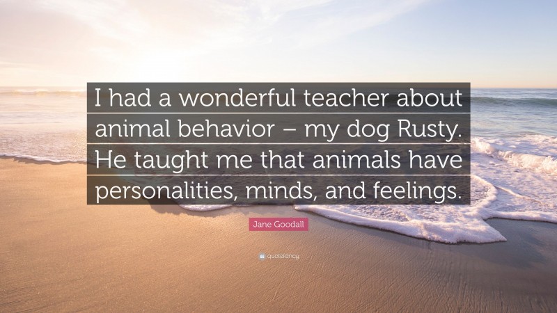 Jane Goodall Quote: “I had a wonderful teacher about animal behavior – my dog Rusty. He taught me that animals have personalities, minds, and feelings.”