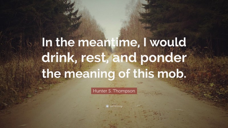 Hunter S. Thompson Quote: “In the meantime, I would drink, rest, and ponder the meaning of this mob.”
