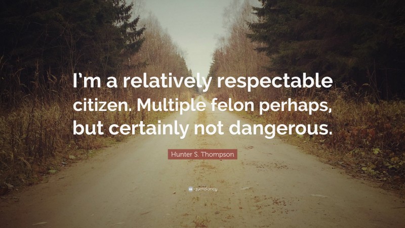 Hunter S. Thompson Quote: “I’m a relatively respectable citizen. Multiple felon perhaps, but certainly not dangerous.”