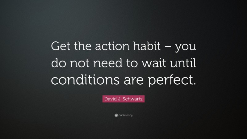 David J. Schwartz Quote: “Get the action habit – you do not need to wait until conditions are perfect.”