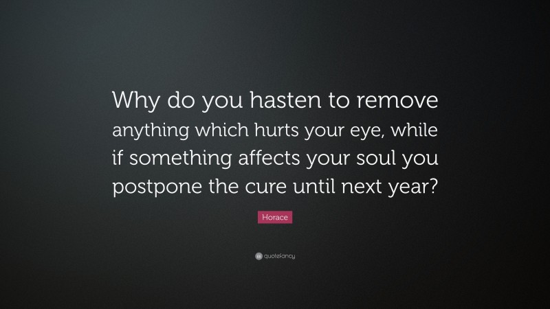 Horace Quote: “Why do you hasten to remove anything which hurts your eye, while if something affects your soul you postpone the cure until next year?”