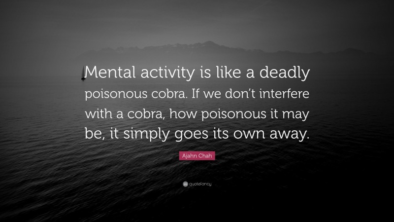 Ajahn Chah Quote: “Mental activity is like a deadly poisonous cobra. If we don’t interfere with a cobra, how poisonous it may be, it simply goes its own away.”
