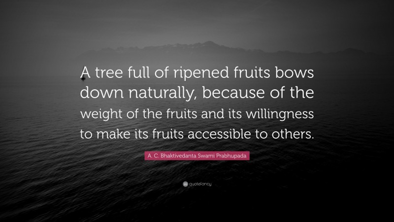 A. C. Bhaktivedanta Swami Prabhupada Quote: “A tree full of ripened fruits bows down naturally, because of the weight of the fruits and its willingness to make its fruits accessible to others.”