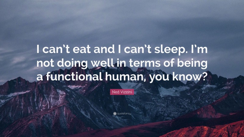 Ned Vizzini Quote: “I can’t eat and I can’t sleep. I’m not doing well in terms of being a functional human, you know?”