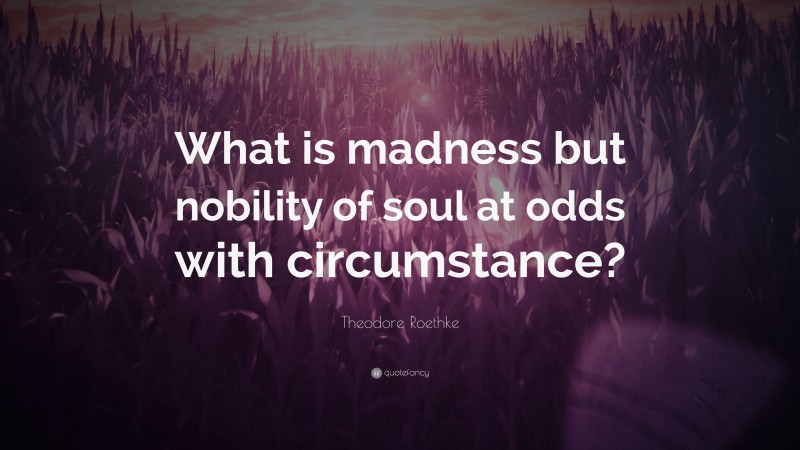 Theodore Roethke Quote: “What is madness but nobility of soul at odds with circumstance?”
