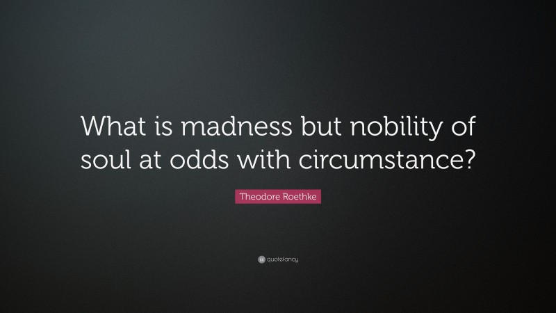 Theodore Roethke Quote: “What is madness but nobility of soul at odds with circumstance?”
