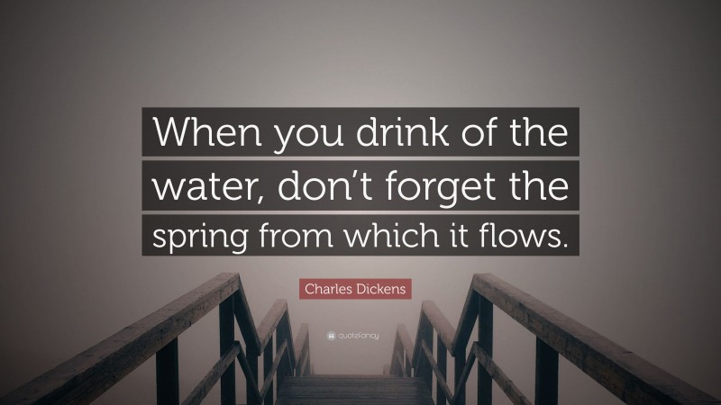 Charles Dickens Quote: “When you drink of the water, don’t forget the spring from which it flows.”