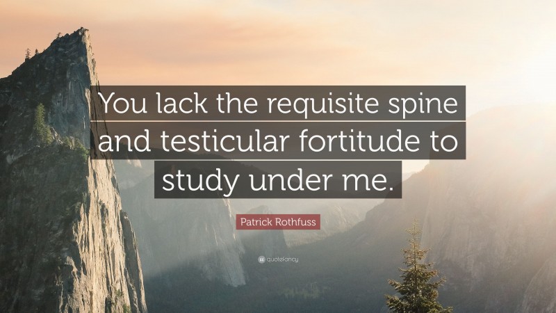 Patrick Rothfuss Quote: “You lack the requisite spine and testicular fortitude to study under me.”