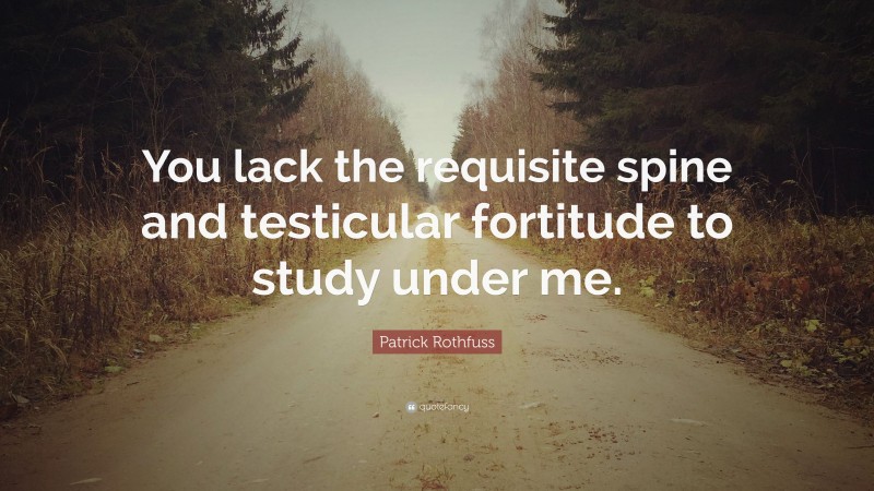 Patrick Rothfuss Quote: “You lack the requisite spine and testicular fortitude to study under me.”