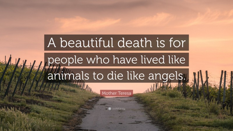 Mother Teresa Quote: “A beautiful death is for people who have lived like animals to die like angels.”