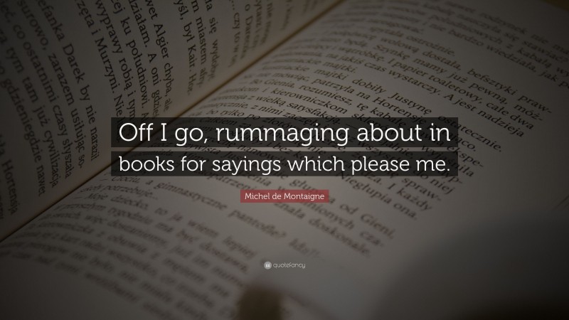 Michel de Montaigne Quote: “Off I go, rummaging about in books for sayings which please me.”