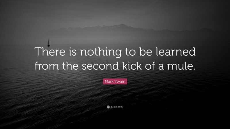 Mark Twain Quote: “There is nothing to be learned from the second kick of a mule.”