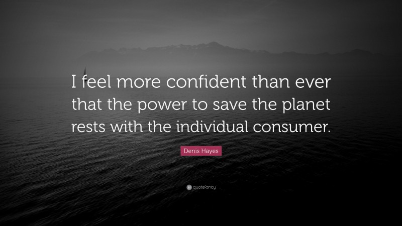 Denis Hayes Quote: “I feel more confident than ever that the power to save the planet rests with the individual consumer.”
