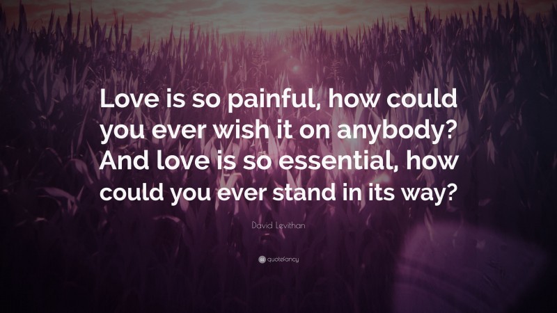 David Levithan Quote: “Love is so painful, how could you ever wish it on anybody? And love is so essential, how could you ever stand in its way?”
