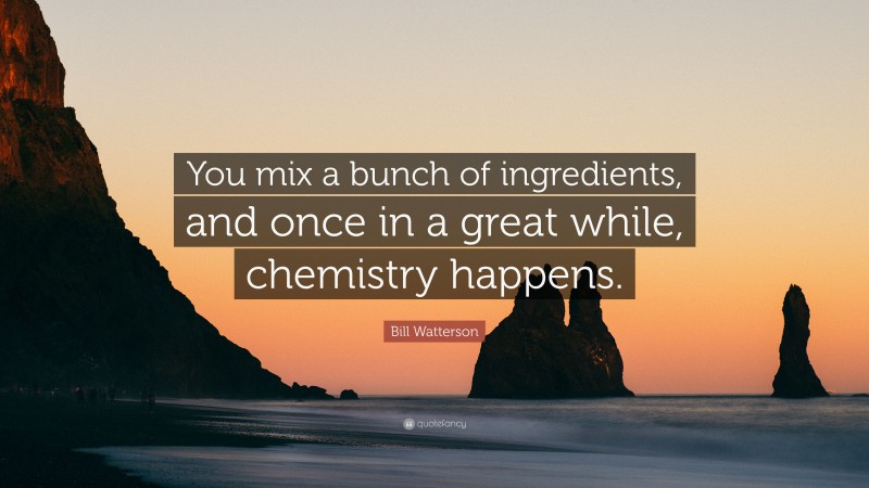 Bill Watterson Quote: “You mix a bunch of ingredients, and once in a great while, chemistry happens.”