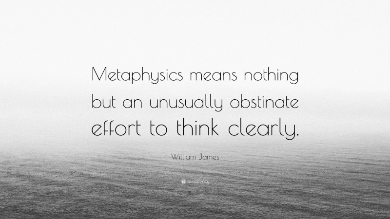 William James Quote: “Metaphysics means nothing but an unusually obstinate effort to think clearly.”