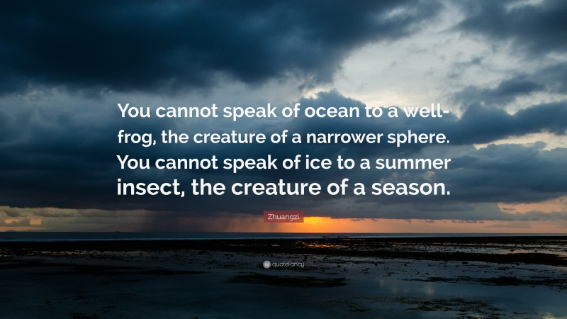 Zhuangzi Quote: “You cannot speak of ocean to a well-frog, the creature of a narrower sphere. You cannot speak of ice to a summer insect, the creature of a season.”