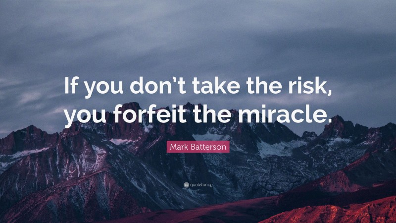 Mark Batterson Quote: “If you don’t take the risk, you forfeit the miracle.”