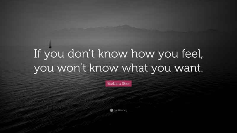 Barbara Sher Quote: “If you don’t know how you feel, you won’t know what you want.”