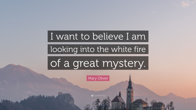 Mary Oliver Quote: “I want to believe I am looking into the white fire of a great mystery.”