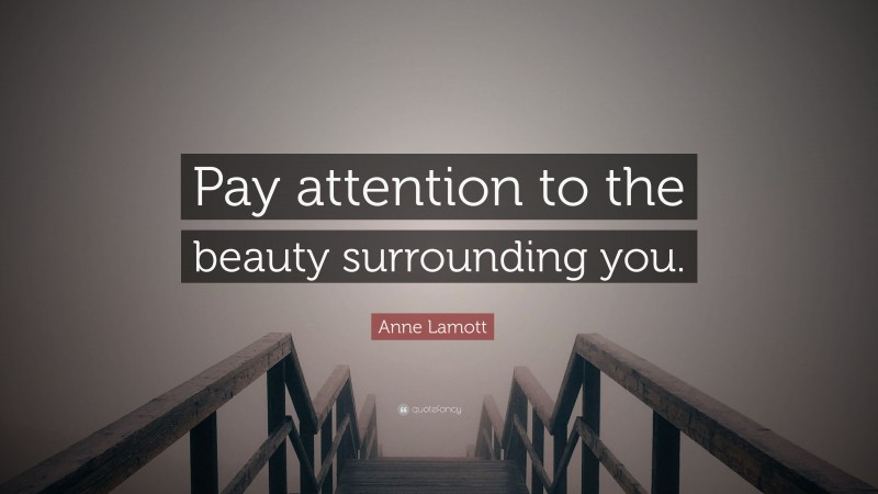 Anne Lamott Quote: “Pay attention to the beauty surrounding you.”
