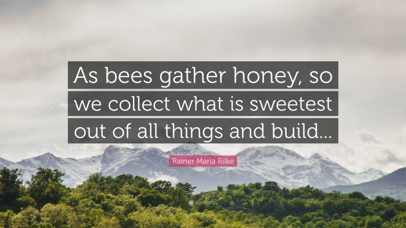 Rainer Maria Rilke Quote: “As bees gather honey, so we collect what is sweetest out of all things and build...”