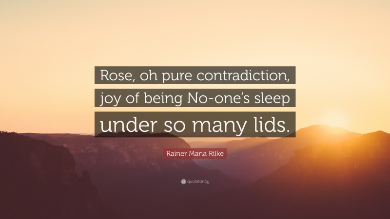 Rainer Maria Rilke Quote: “Rose, oh pure contradiction, joy of being No-one’s sleep under so many lids.”