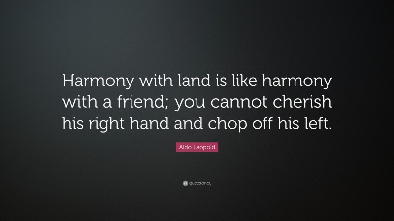 Aldo Leopold Quote: “Harmony with land is like harmony with a friend; you cannot cherish his right hand and chop off his left.”