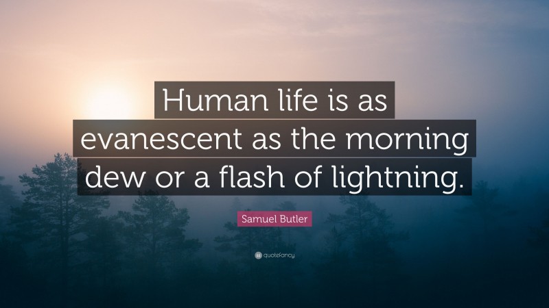 Samuel Butler Quote: “Human life is as evanescent as the morning dew or a flash of lightning.”