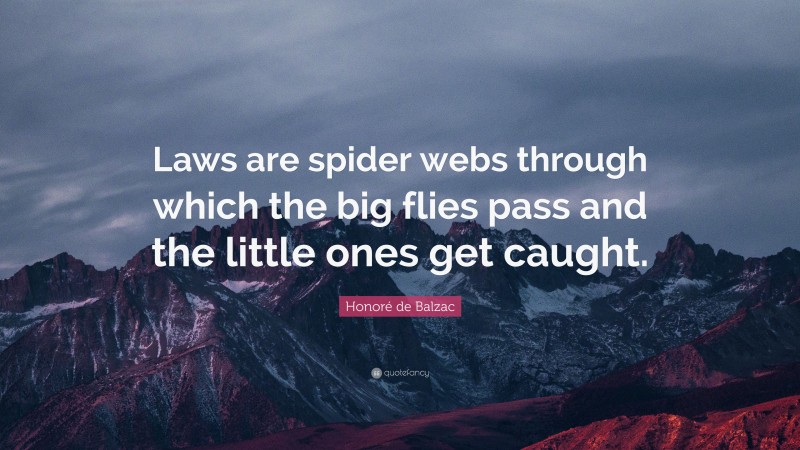 Honoré de Balzac Quote: “Laws are spider webs through which the big flies pass and the little ones get caught.”