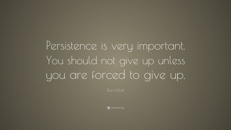 Elon Musk Quote: “Persistence is very important. You should not give up unless you are forced to give up.”