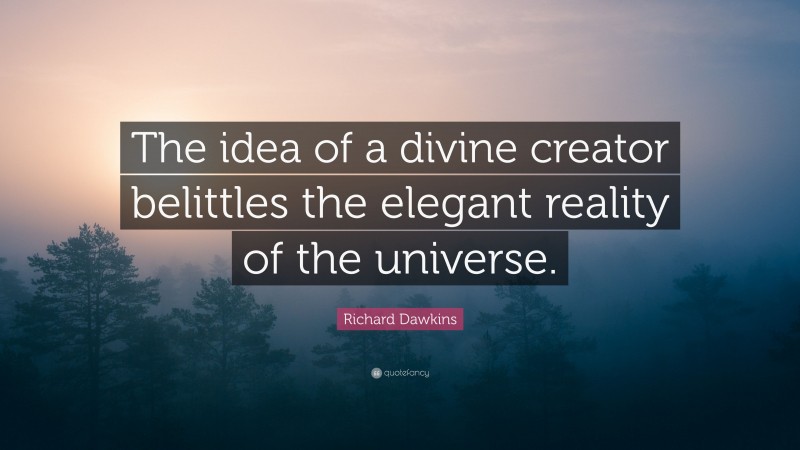 Richard Dawkins Quote: “The idea of a divine creator belittles the elegant reality of the universe.”