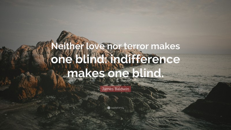 James Baldwin Quote: “Neither love nor terror makes one blind: indifference makes one blind.”